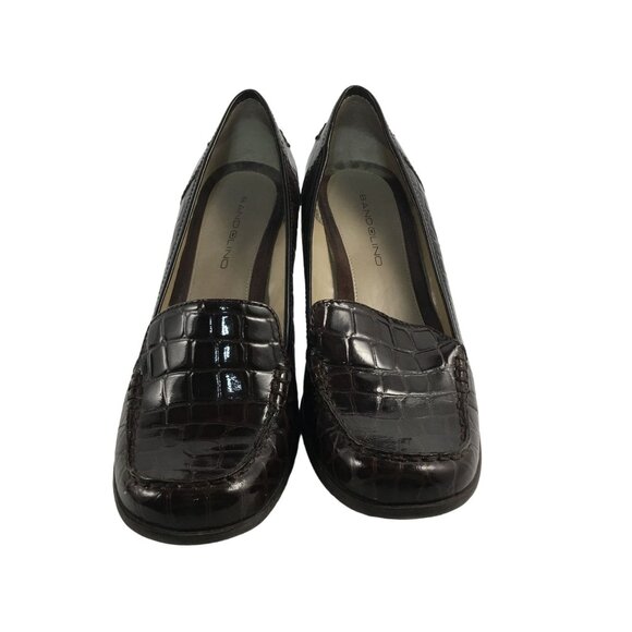 BANDOLINO DARK BROWN LEATHER CROC EMBOSSED CHUNKY HEEL LOAFERS WOMENS 8.5 - Picture 2 of 8